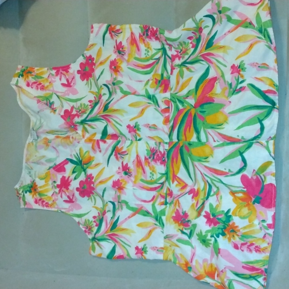 J Crew Women's Sleeveless Peplum V-Neck Linen Blend Pink Hibiscus Blouse